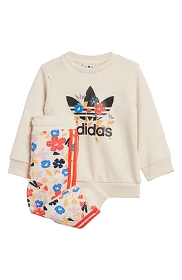 adidas Floral Crewneck Sweatshirt & Joggers Set Wonder White at Nordstrom,