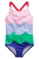 Mini Boden Kids' Crossback One-Piece Swimsuit Multi Wave Stripe at Nordstrom,