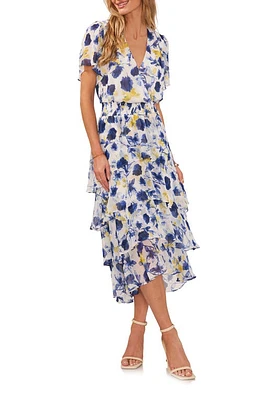 Vince Camuto Floral Tiered Midi Dress in Ultra White at Nordstrom, Size X-Small