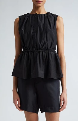 Loulou Studio Sleeveless Cotton & Silk Peplum Top Black at Nordstrom,