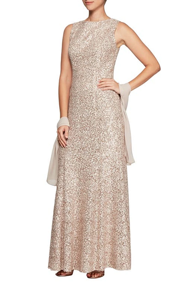 Alex Evenings Sequin Trumpet Gown with Shawl Chai/Ivory at Nordstrom,