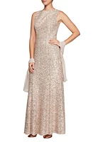 Alex Evenings Sequin Trumpet Gown with Shawl Chai/Ivory at Nordstrom,