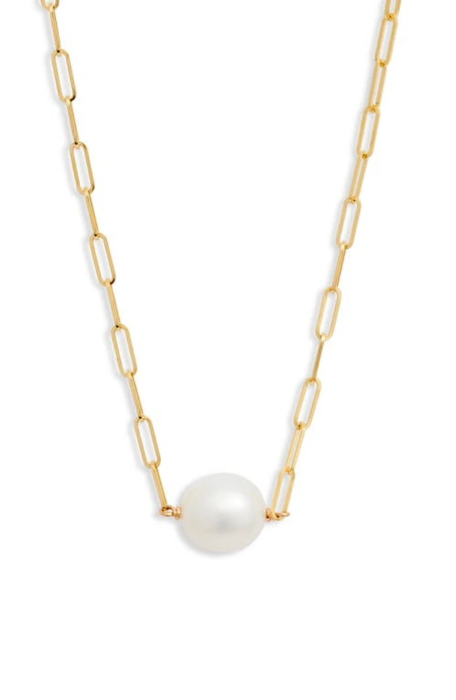 Poppy Finch Cultured Pearl Pendant Necklace in Pearl/14K Yellow Gold at Nordstrom, Size 16