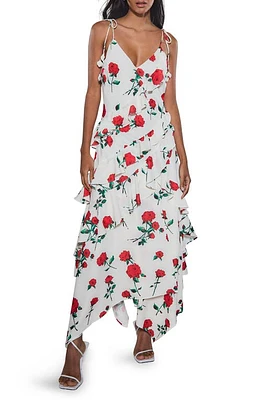 Rare London Floral Ruffle Tiered Handkerchief Hem Maxi Dress White at Nordstrom,