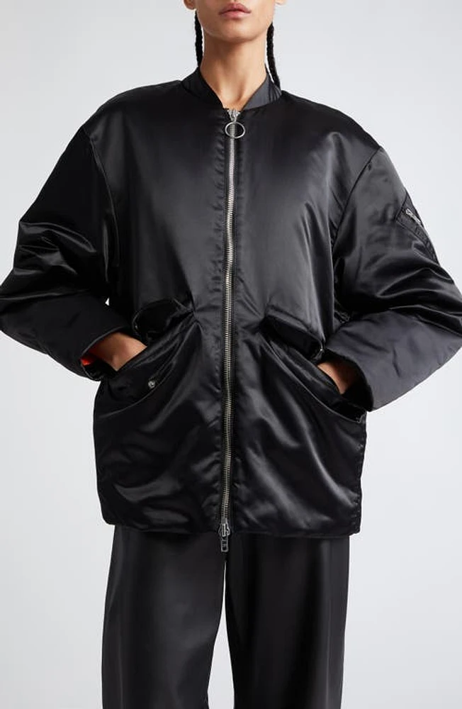 Stand Studio Prim Oversize Recycled Down Satin Bomber Jacket Black at Nordstrom, Us