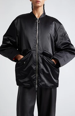 Stand Studio Prim Oversize Recycled Down Satin Bomber Jacket Black at Nordstrom, Us