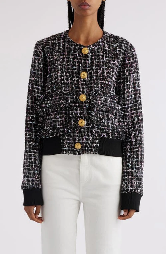 Balmain Button-Up Tweed Bomber Jacket Eah Black Multi at Nordstrom, Us