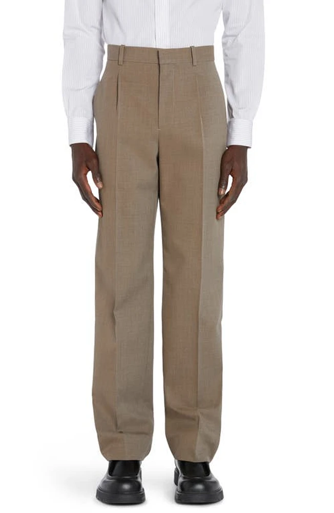 Bottega Veneta Pleated Multicolor Wool Twill Dress Pants Grey/Ochre Melange at Nordstrom, Us