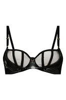 Hunkemöller Seductress Mesh & Faux Leather Underwire Bra Caviar at Nordstrom,