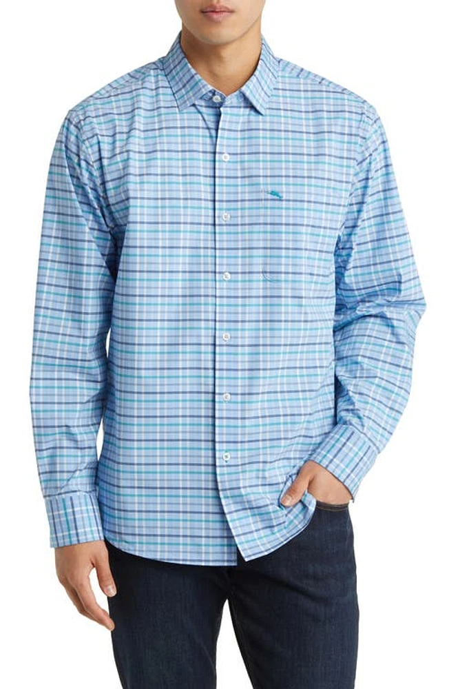 Tommy Bahama Sarasota Stretch Regatta Check Button-Up Shirt in Riviera Azure at Nordstrom, Size Medium