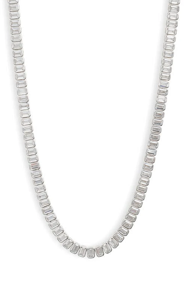 SHYMI Emerald Cut Tennis Necklace in Silver/White at Nordstrom, Size 16