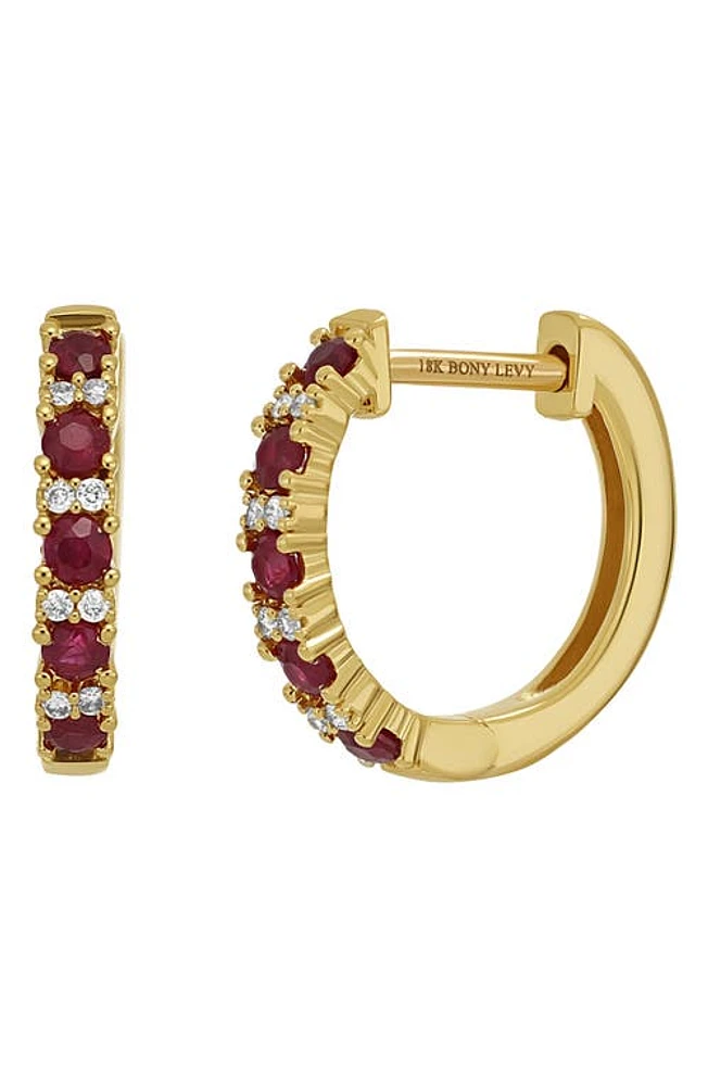 Bony Levy Ruby & Diamond Huggie Hoop Earrings in 18K Yellow Gold at Nordstrom