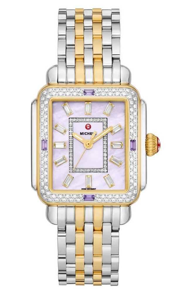 MICHELE Deco Baguette Charmante Bracelet Watch, 33mm in Two Tone /Lavender at Nordstrom