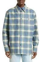 Bottega Veneta Plaid Flannel Print Leather Shirt Jacket 4116 Multi Light Blue at Nordstrom, Us