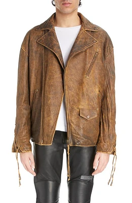 Acne Studios Lace-Up Crinkled Lambskin Biker Jacket Brown/Orange at Nordstrom, Us