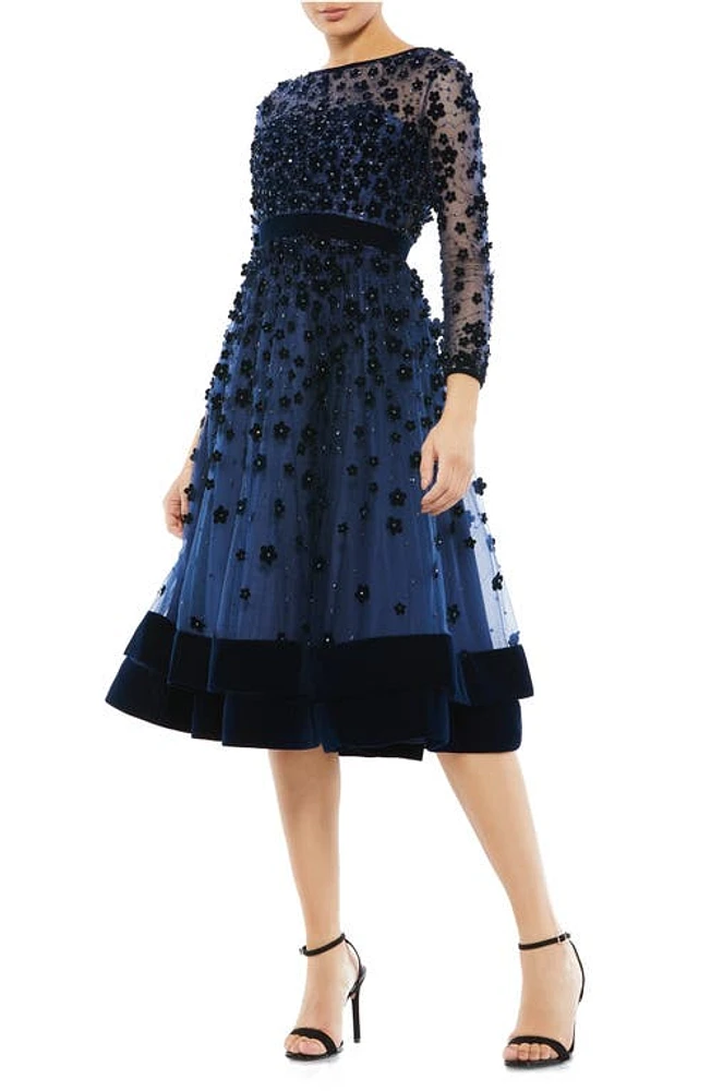 Mac Duggal Long Sleeve Fit & Flare Velvet Embellished Cocktail Dress at Nordstrom,