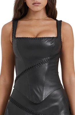 HOUSE OF CB Leonie Whipstitch Faux Leather Corset Top Black at Nordstrom, A