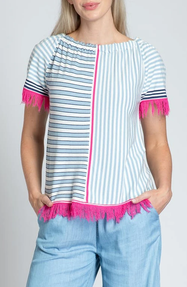 APNY Fringe Multi Stripe Short Sleeve Knit Top Pink at Nordstrom,