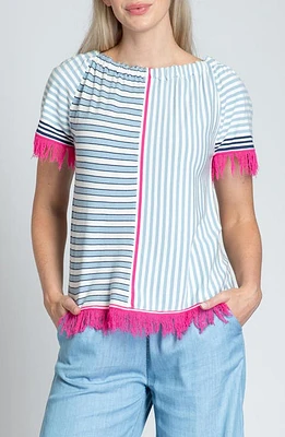 APNY Fringe Multi Stripe Short Sleeve Knit Top Pink at Nordstrom,