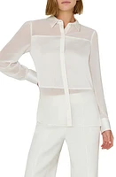 Milly Andy Semisheer Satin Button-Up Top White at Nordstrom,