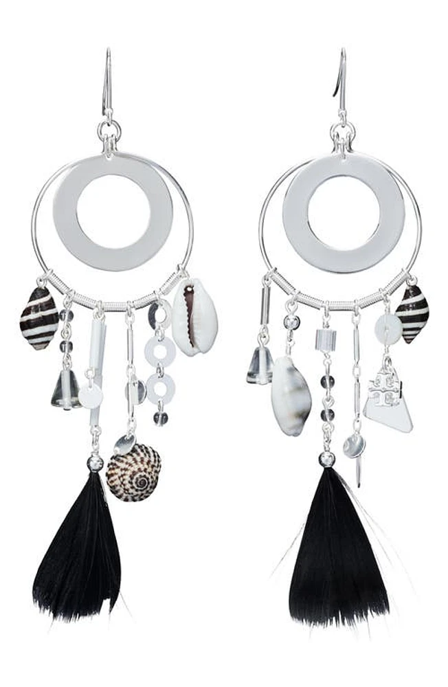 Tory Burch Galaxy Hoop Earrings in Light Silver /Black at Nordstrom