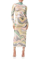 AFRM Shailene Foil Long Sleeve Dress Soft Linear Abstract at Nordstrom,