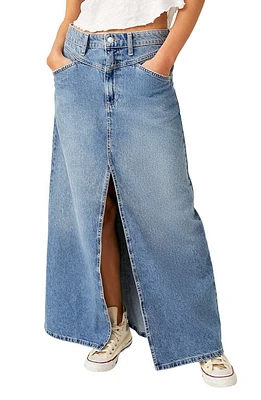 Free People Come as You Are Denim Maxi Skirt Sapphire Blue Slit at Nordstrom,