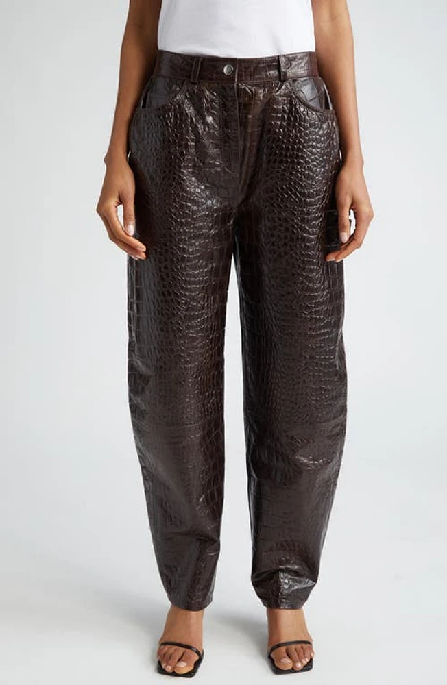 Saks Potts Scarlett Croc Embossed Leather Pants Brown Croco at Nordstrom,