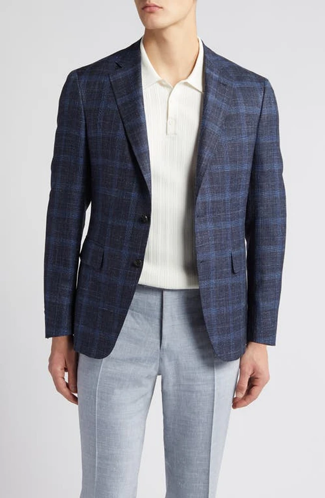 Canali Kei Trim Fit Plaid Wool & Silk Blend Sport Coat Blue at Nordstrom, Us