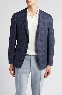 Canali Kei Trim Fit Plaid Wool & Silk Blend Sport Coat Blue at Nordstrom, Us