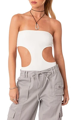 EDIKTED Vivie Cutout Strapless Rib Bodysuit White at Nordstrom,