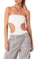 EDIKTED Vivie Cutout Strapless Rib Bodysuit White at Nordstrom,