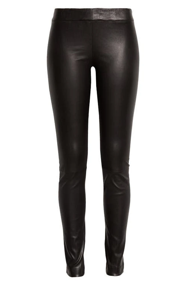 The Row Shiny Lambskin Leather Leggings Black at Nordstrom,