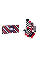 Happy Socks Classic Dot & Stripe 4-Pack Cotton Blend Crew Socks Gift Set in Navy at Nordstrom