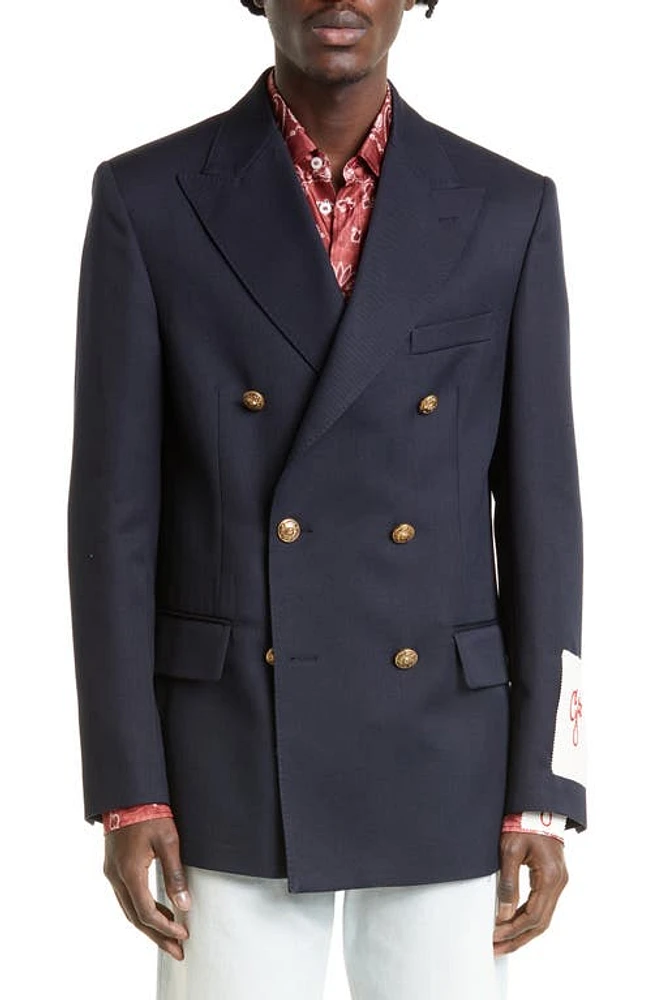 Golden Goose Crest Button Double Breasted Gabardine Blazer in Navy at Nordstrom, Size 38 Us