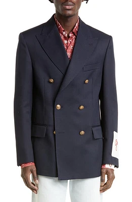 Golden Goose Crest Button Double Breasted Gabardine Blazer in Navy at Nordstrom, Size 38 Us