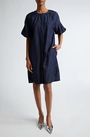 Max Mara Meringa Puff Sleeve Chambray Shift Dress Navy at Nordstrom,