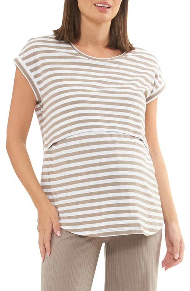 Ripe Maternity Lionel Stripe Nursing/Maternity T-Shirt Taupe /White at Nordstrom,