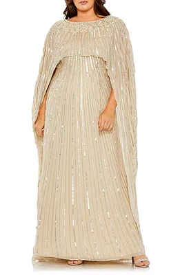 FABULOUSS BY MAC DUGGAL Sequin Long Sleeve Cape Overlay Gown in Champagne at Nordstrom, Size 20W