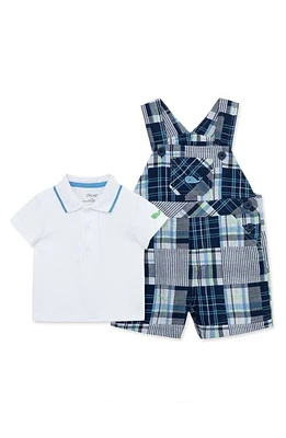 Little Me Cotton Polo & Patchwork Shortalls Set Blue at Nordstrom,