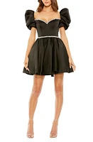 Ieena for Mac Duggal Crystal Trim Puff Sleeve Satin Cocktail Minidress at Nordstrom,