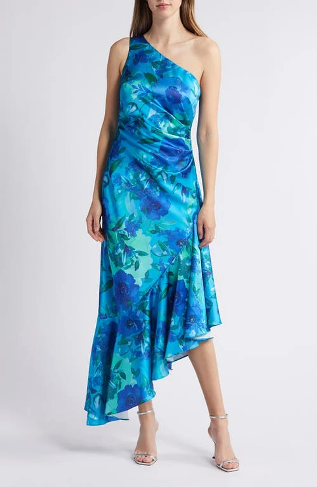 Nordstrom Eliza J Floral One Shoulder Ruffle Cocktail Dress Turquoise at  Nordstrom, | The Summit