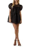 English Factory Gridded Puff Sleeve Dress at Nordstrom,