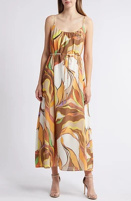 Sam Edelman Painted Palm Tie Waist Trapeze Dress Multi at Nordstrom,