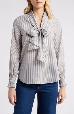 Anne Klein Metallic Stripe Long Sleeve Shirt White/Anne Black at Nordstrom,