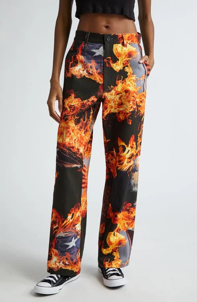 Sky High Farm Workwear Gender Inclusive World is Burning Cotton Chinos Black Print at Nordstrom,