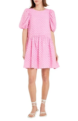 English Factory Check Puff Sleeve Babydoll Minidress Pink at Nordstrom,