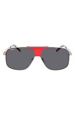 FERRAGAMO 63mm Oversize Navigator Sunglasses in Dark Ruthenium/Red at Nordstrom