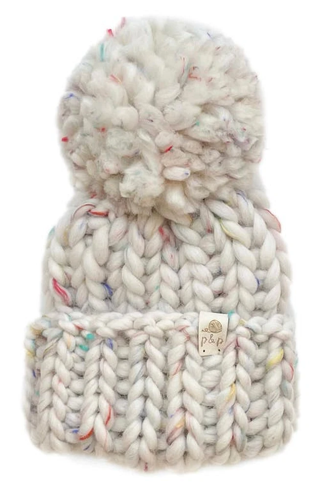 PINE + POPPY Denali Wool Blend Pompom Hat in Funfetti at Nordstrom