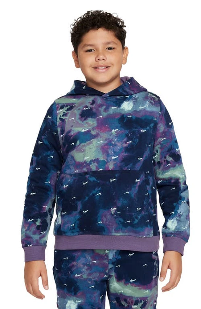 Nike Kids' Splash Dye Swoosh Graphic Hoodie Blue/Purple at Nordstrom